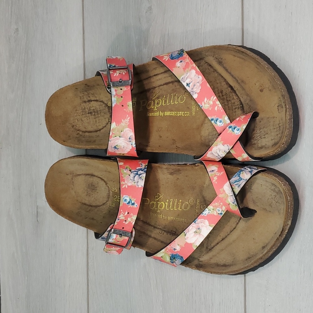 Sold Birkenstock Papillio Loop Toe Floral Leather Sandals Flats shoes sz 39/8 - Picture 4 of 11